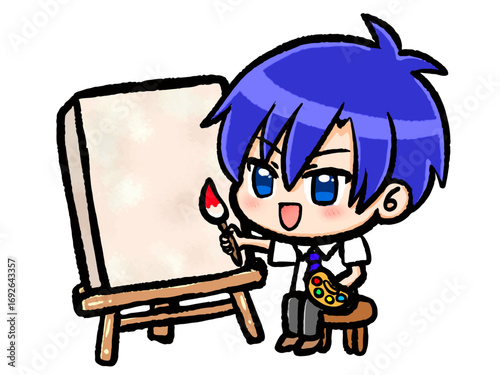 キャンバスに絵を描くちびキャラ男子のイラスト素材4