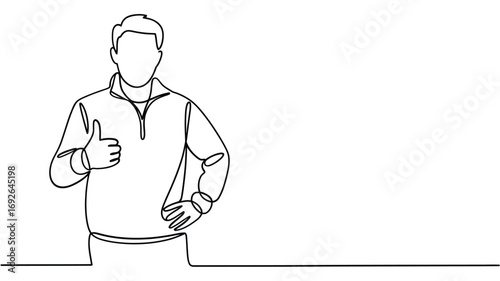 Minimalist line drawing of a man giving a thumbs up gesture of approval