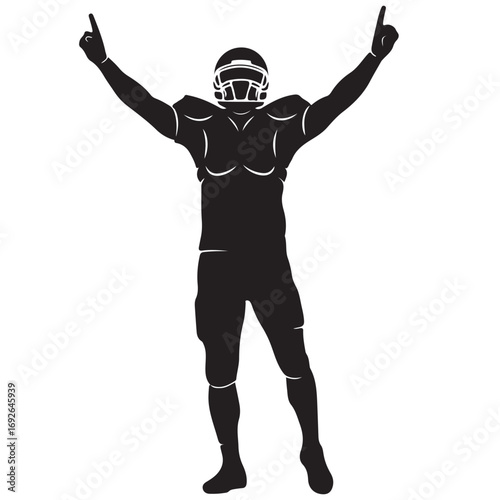 Black Silhouette of an American Football Player Celebrating Victory with Raised Arms