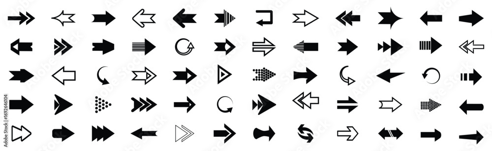 Arrow icon set. Arrow. Cursor. Black vector arrows icons. Collection different arrows sign. Modern simple arrows. Arrows big black set icons. Vector illustration. Black direction pointer. Eps 10.