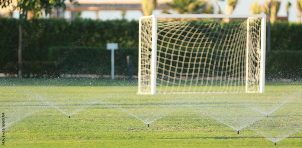 Fototapeta premium football goals on the lawn at the resort