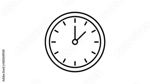 Simple line art icon of a round clock face showing one oclock