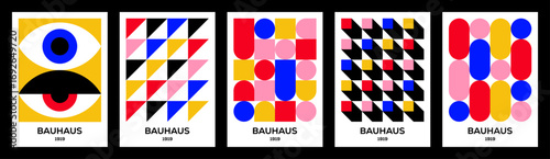 Bauhaus Poster Vector Set. Bauhaus Style Abstract Poster Designs with Geometric Shapes. Retro Bauhaus Wall Art Posters.