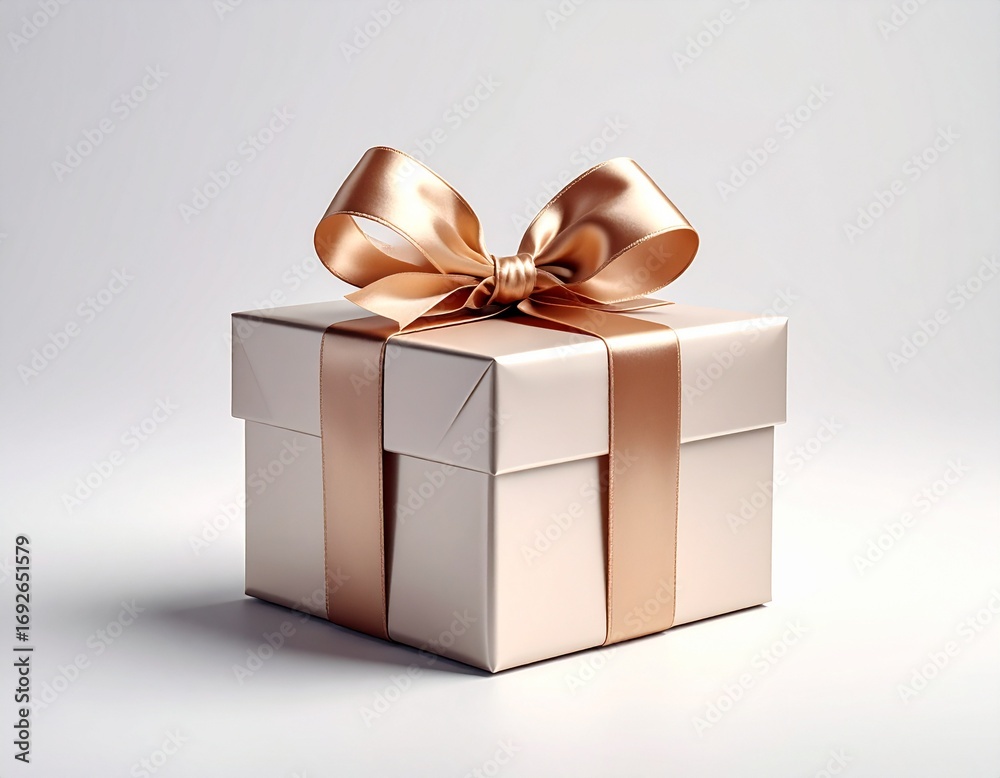 Obraz premium A Gift of Elegance: A meticulously crafted gift box, adorned with a satin ribbon and bow, radiates sophistication and joy. This image captures the essence of giving and receiving.