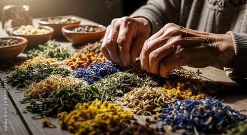 Mexican Elder Preparing Herbal Remedies at Home