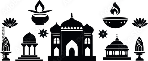 Indian cultural icons silhouette collection for festivals and celebrations