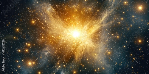 A radiant nebula stretching into infinity, filled with glowing white and yellow stars