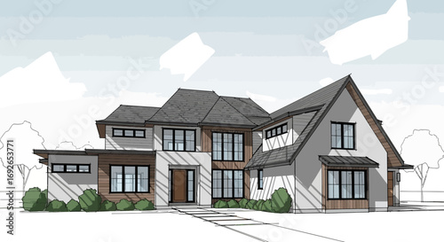 New mountain houses and cottages with blue sky
