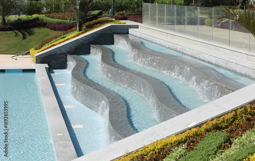 decorative resort pool with cascades