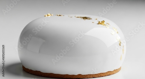 Elegant White Mirror Glaze Cake Adorned with Golden Leaf Details A Culinary Masterpiece of Sophistication and Deliciousness