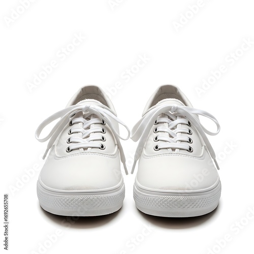 classic lace up canvas shoes for high school students, white color, isolated on white background