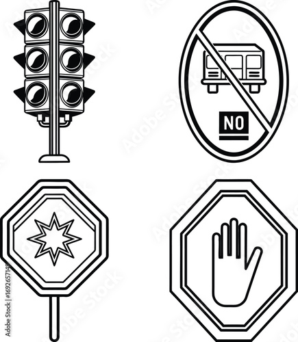Traffic light icon set. Stoplight sign. Traffic control icon collection 