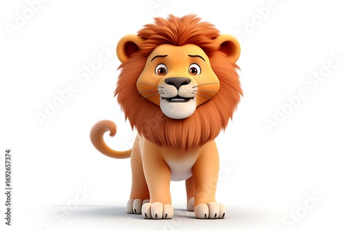 Cute cartoon lion character standing upright with a surprised expression against a plain background