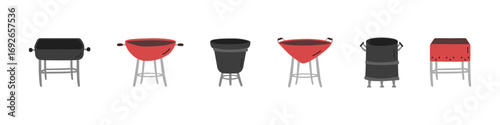 Grill set. Bbq vector set. Barbeque doodle  icon set. Bbq party hand-drawn sign.