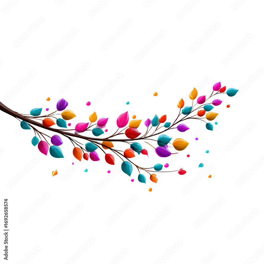 Fototapeta premium Floral vine divider with tiny leaves, colorful, white background, isolated, vector style, PNG look,
