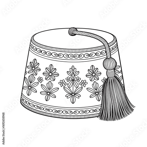Traditional turkish fez hat with tassel illustration