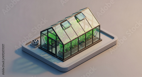 Isometric greenhouse growing plants indoor gardening agriculture hydroponics cultivation sustainable farming system
