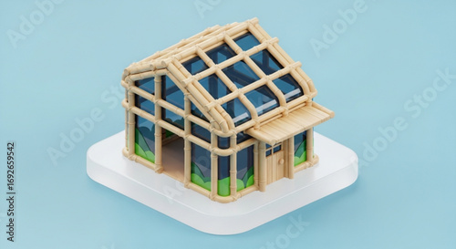 Isometric greenhouse illustration for sustainable gardening and plant care with modern design elements