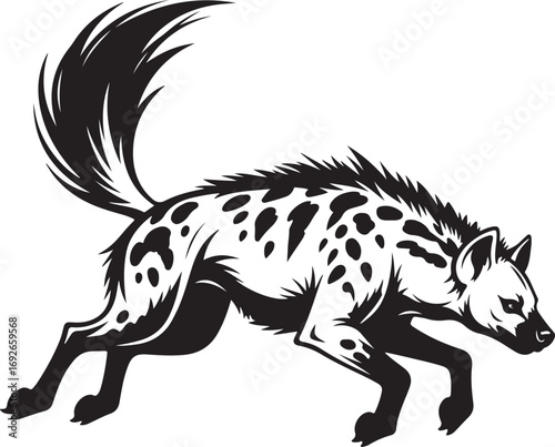 Stylized Black and White Hyena in Motion spotted hyena