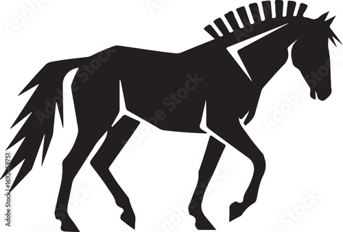 Stylized black silhouette of a horse walking Keywords: horse, silhouette, black, animal, mammal