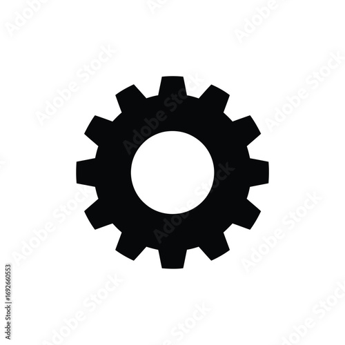 Black silhouette of a single gear wheel on a white background
