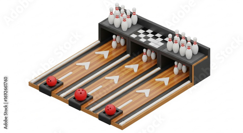 Miniature bowling alley game set with pins and balls for tabletop fun and recreational activities at home