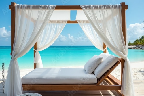 Luxury Beachfront Daybed Elegant Resort Setting HDR Vacation