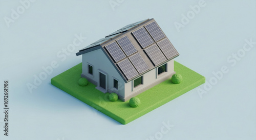 Isometric house with solar panels energy efficient home sustainable living renewable energy environmentally friendly
