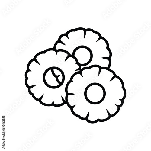 Simple outline drawing of three pineapple rings