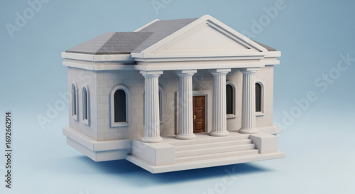 Illustration of a classical building with columns and a brown door architecture design and structure art