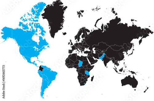Jus Soli Birthright Citizenship Countries Highlighted on World Map Vector Illustration