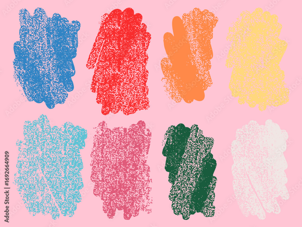 Multicolor Rough Roller Stamp Ink Collection Set. Distress  Street Art with Grunge Urban Texture on Pink Background