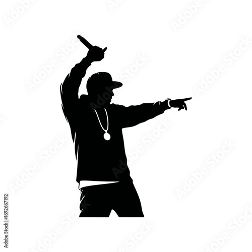 onocolor vector silhouette of a rapper with microphone, clean silhouette