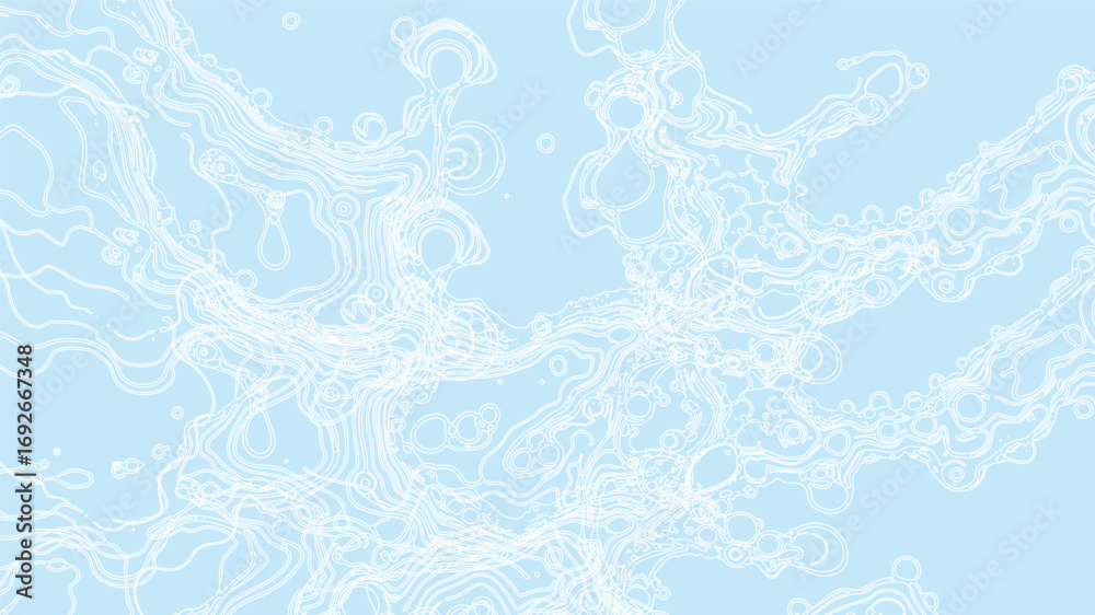 Fototapeta premium This abstract design shows flowing white lines and circular shapes set against a light blue background, creating a modern and minimalist aesthetic that is visually intriguing