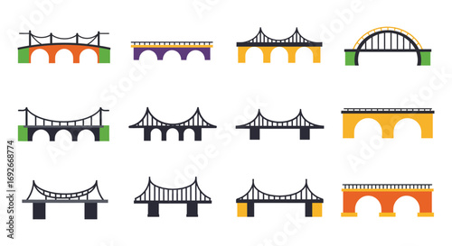 various bridge designs showcasing different architectural styles and colors