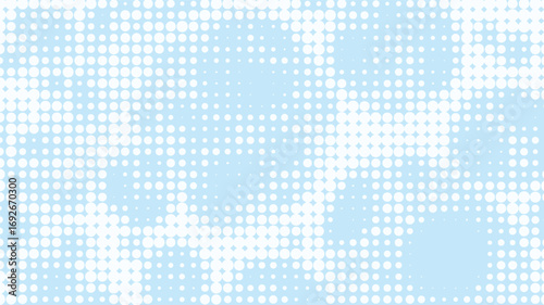 Abstract background featuring a light blue and white halftone pattern with scattered circles creating a modern and visually engaging textured surface for various designs