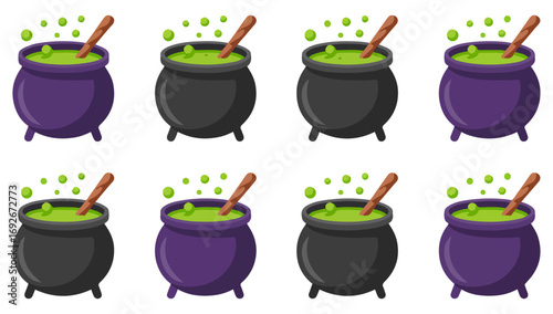 halloween cauldron witch icon set