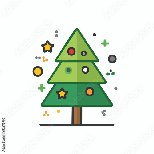 Festive Christmas Tree Illustration: Green Ornamented Holiday Evergreen