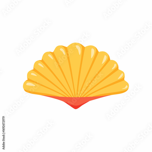 Bright yellow scallop seashell vector graphic in a flat cartoon style