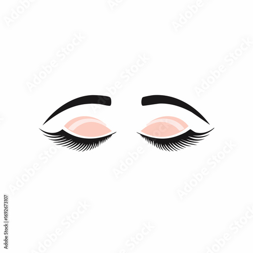 Close-up of closed eyes with long lashes and subtle pink eyeshadow