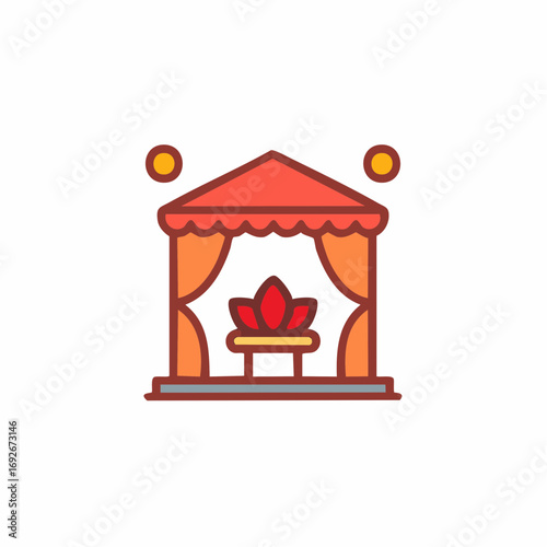 Aesthetic Small Stage with Lotus Illustration in Orange Tone