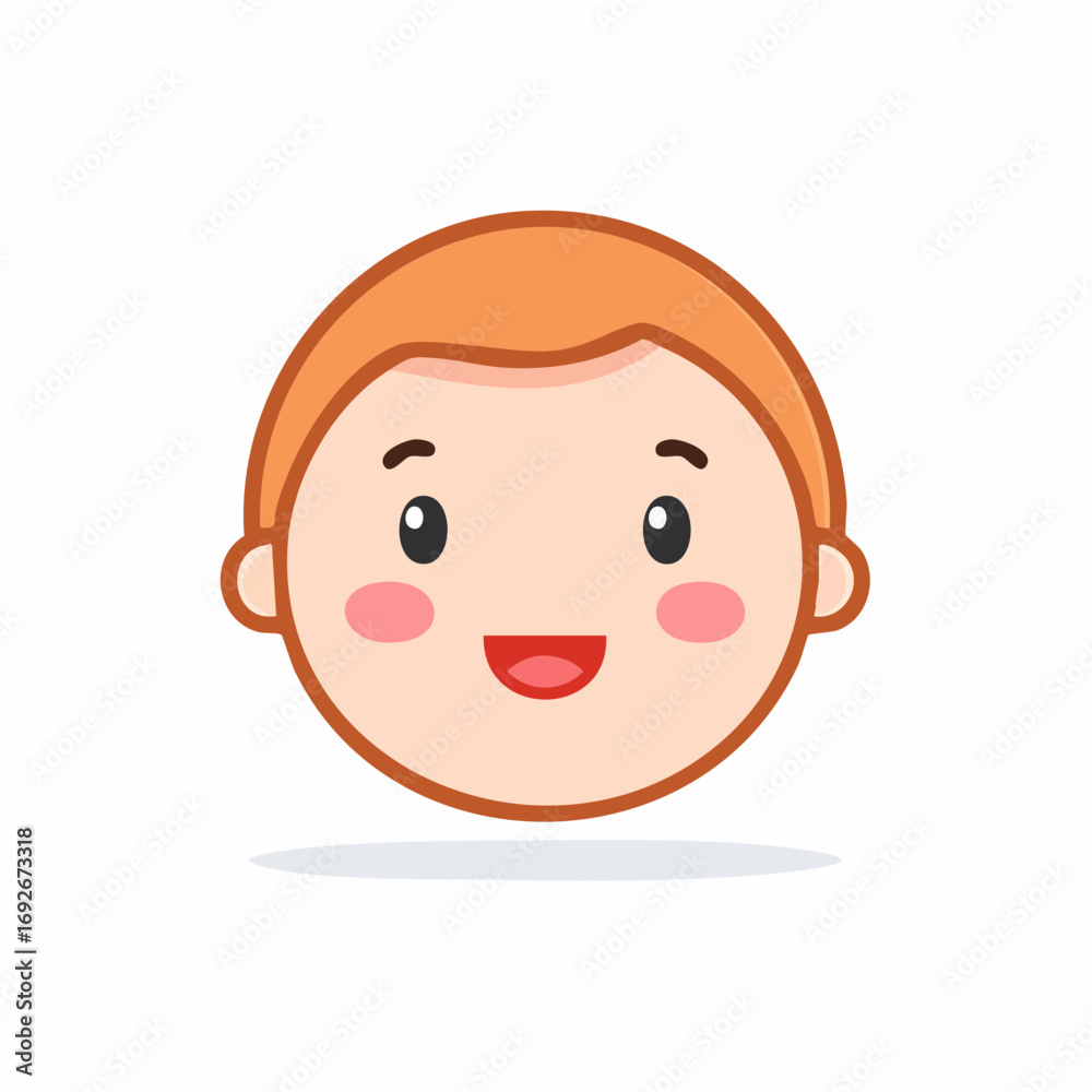 Obraz premium Cute happy boy cartoon face smiling joyful expression vector graphic illustration