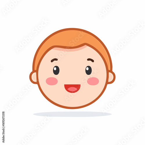 Cute happy boy cartoon face smiling joyful expression vector graphic illustration