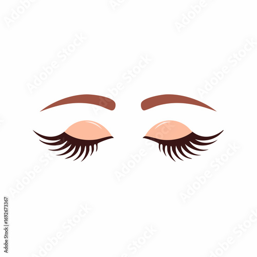 Closed female eyes with long eyelashes and styled eyebrows illustration