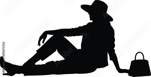 Silhouette of woman with hat and purse fashion style design