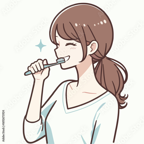 illustration of a woman  brushing his teeth 