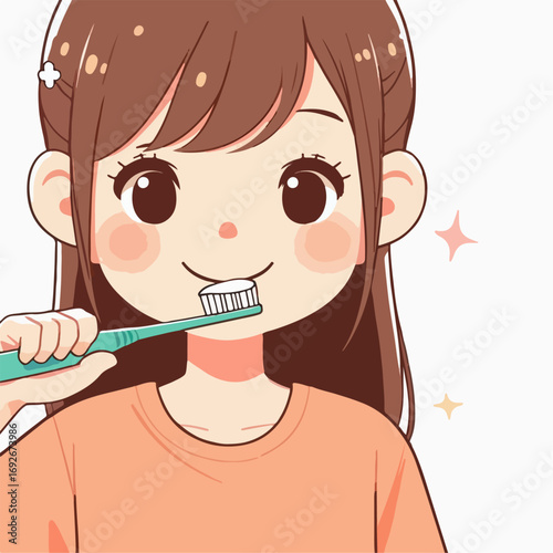 illustration of a woman  brushing his teeth