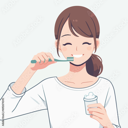illustration of a woman  brushing his teeth 