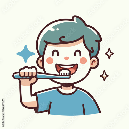 illustration of a boy  brushing his teeth