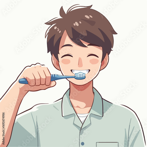 young man brushing teeth
